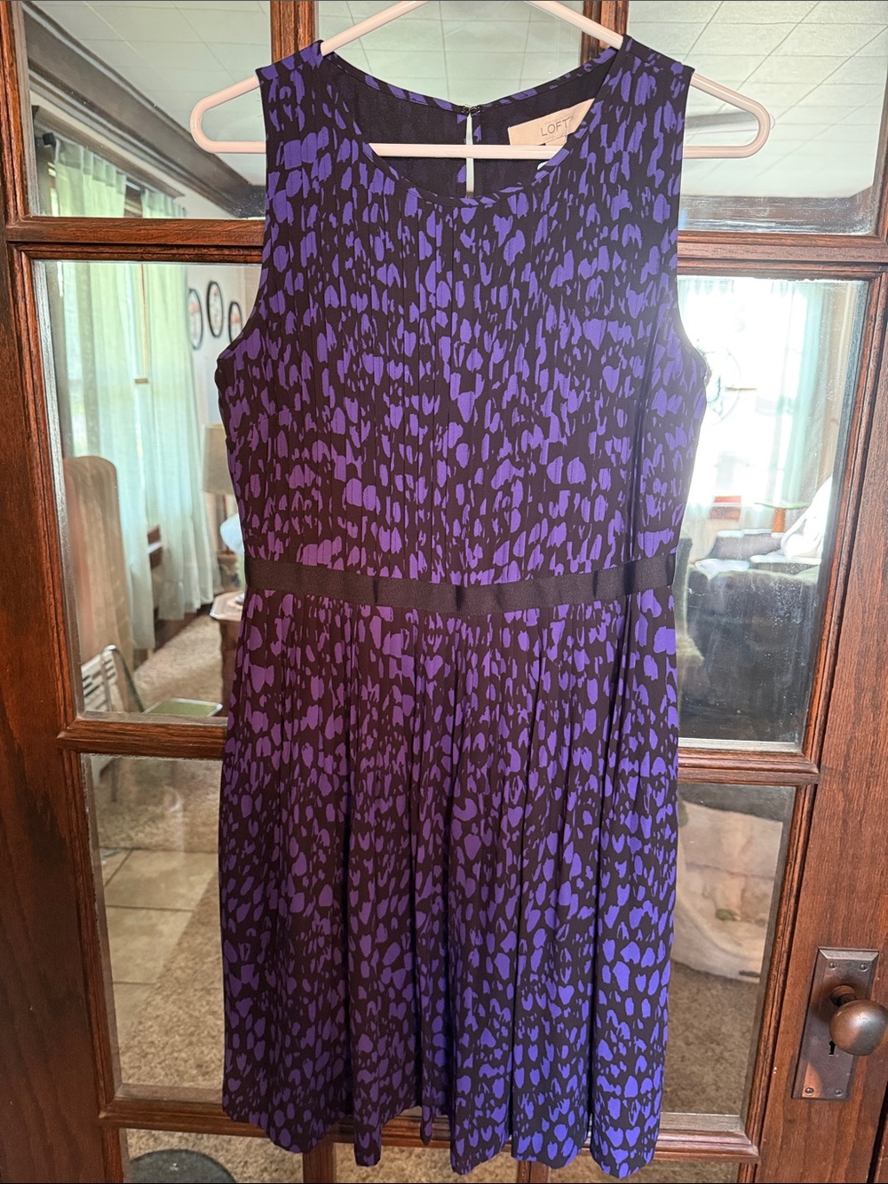 Ann Taylor LOFT Purple Black Abstract Print Sleeveless Fit & Flare Dress 4 Mod